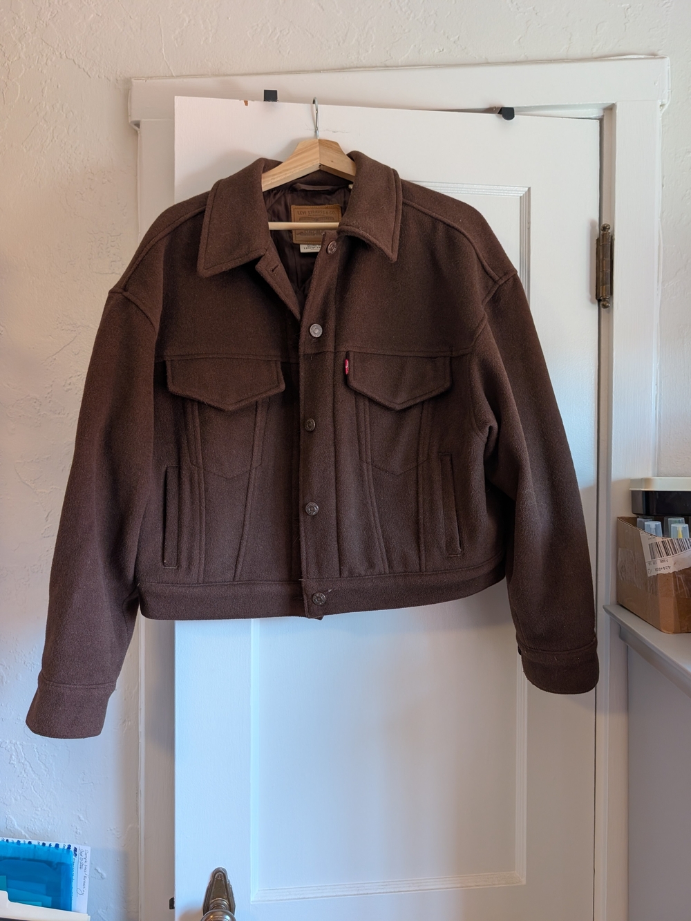 Levi's Cropped Dark Brown Wool-Blend Trucker Jacket